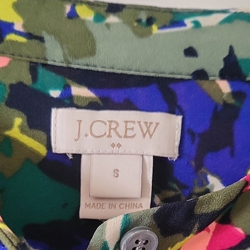 J.Crew Floral Abstract Print Tunic Blouse Green & Blue Long Sleeve Women Size S - Picture 2 of 7